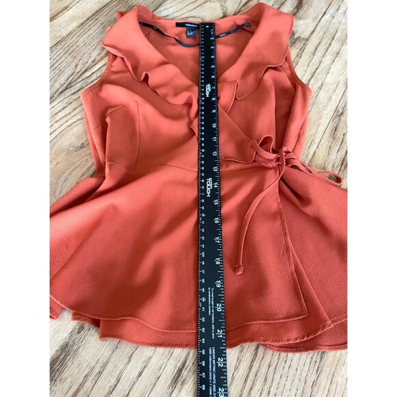 Forever 21 Wrap Blouse Womens S Orange Rust Color with Ruffle - Picture 5 of 6